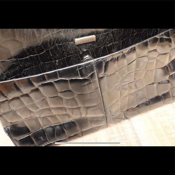 OROTON EMBOSSED CROC HOBO SHOULDER BAG PURSE BLACK - Picture 7 of 12